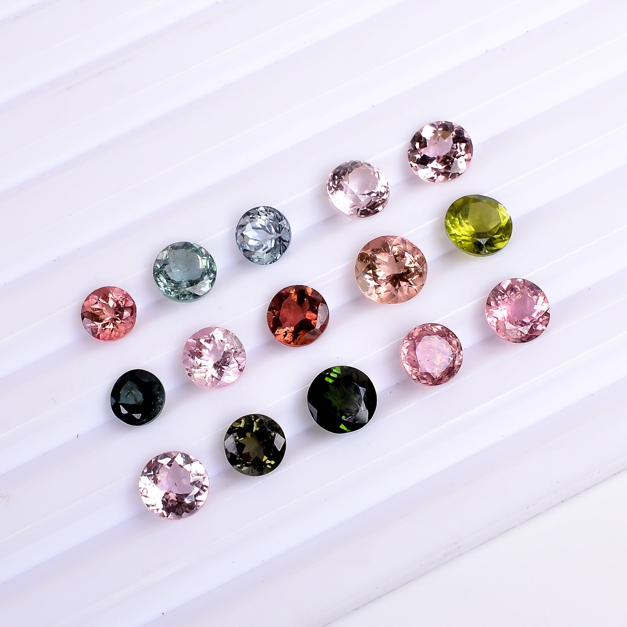 multi tourmaline round shape cut stone natural loose gemstone 15 pcs